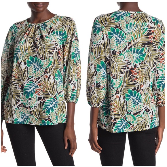 ECI Tops - ECI Puff Sleeve Printed Knit Top